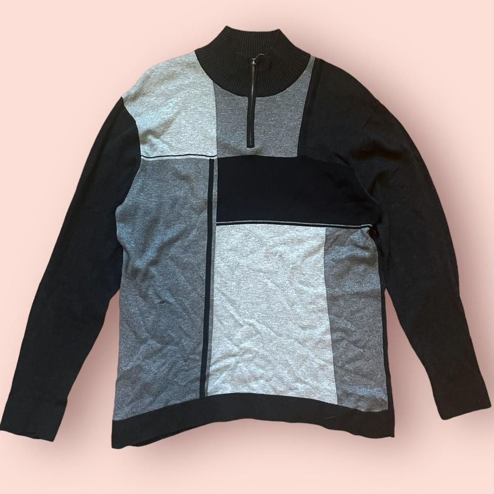Perry ellis patchwork quarter zip sweater